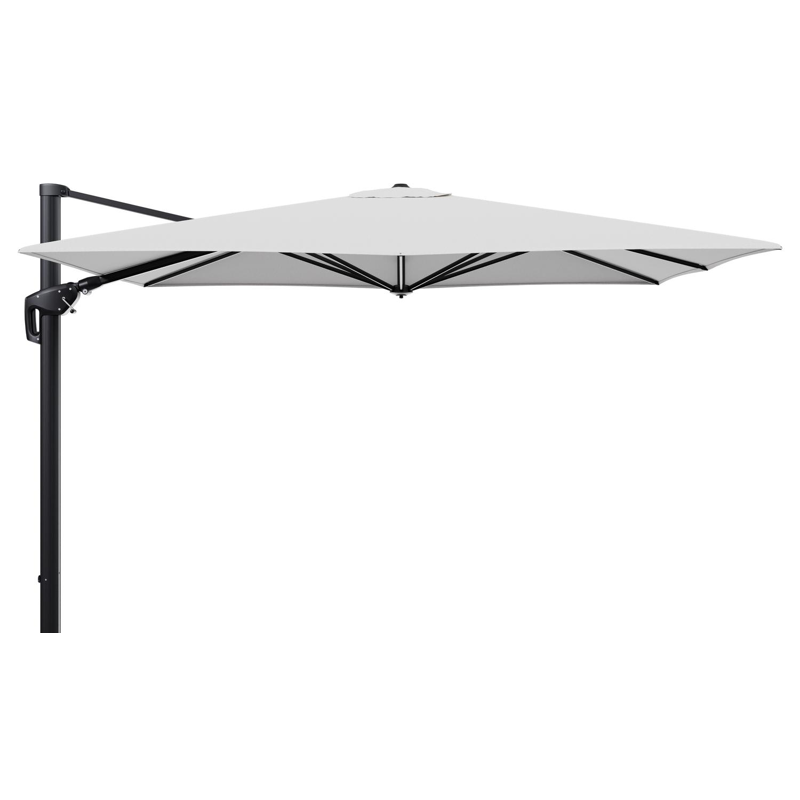 Parasol pendant Minore avec fonction tilt en aluminium noir et toile de parasol en All Weather Solica Ego Birch  - Lg.1: 280 x Lg.2: 370 cm (sans pied de parasol