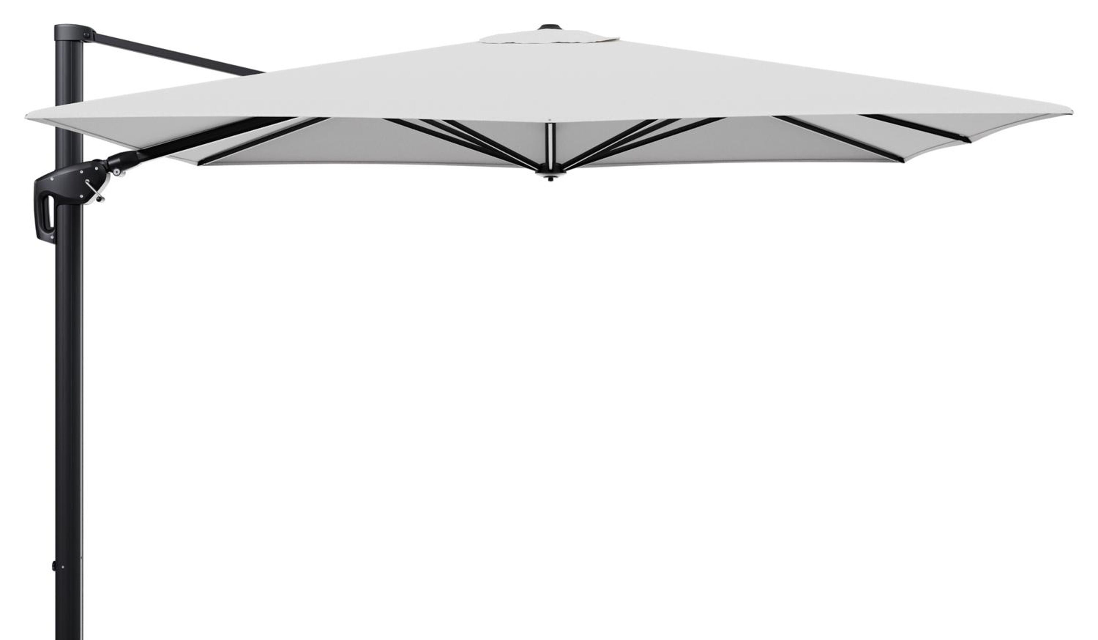 Minore zweefparasol tiltfunctie in zwart aluminium en parasoldoek in All Weather Solica Ego Birch  - L1 280 x L2: 370 cm (zonder voet) (zonder voet)