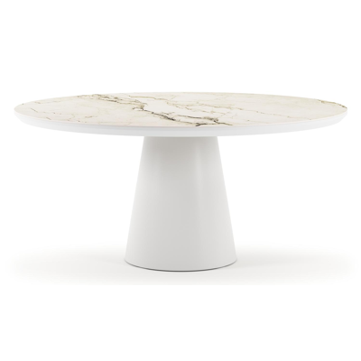 Donato tuintafel rond in wit aluminium en volkeramiek colorado dunes - Dia. 148 x H 75 cm