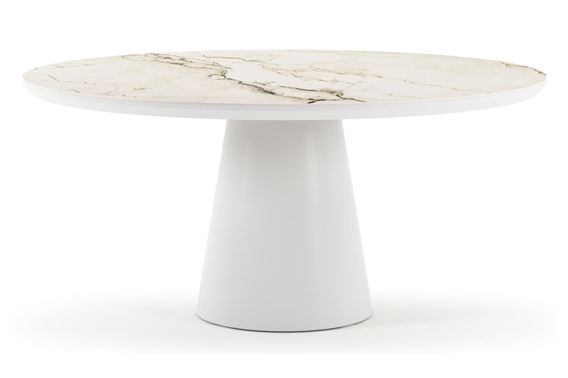 Donato tuintafel rond in wit aluminium en volkeramiek colorado dunes - Dia. 148 x H 75 cm