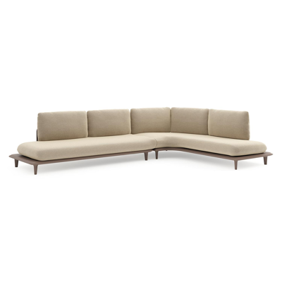 Salon de jardin d'angle Bomero en aluminium taupe et coussins en all weather cosytica althea camel