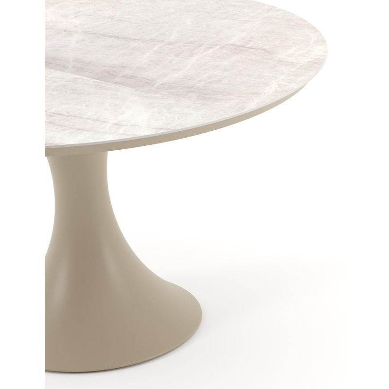 Table de jardin Fano ronde en aluminium beige et céramique pleine Taj Mahal - Diam. 130 x Haut. 74 cm