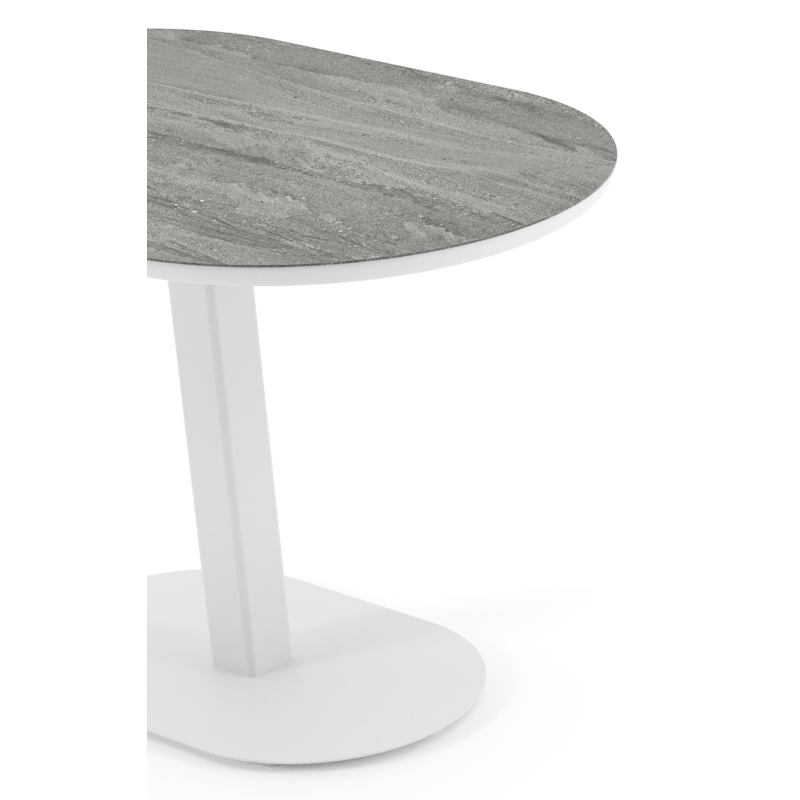 Table de jardin Teramo inclinable bombo en aluminium blanc et céramique pleine Aspen Grey - Lg. 110 x Lrg. 70 x Haut. 73.7 cm