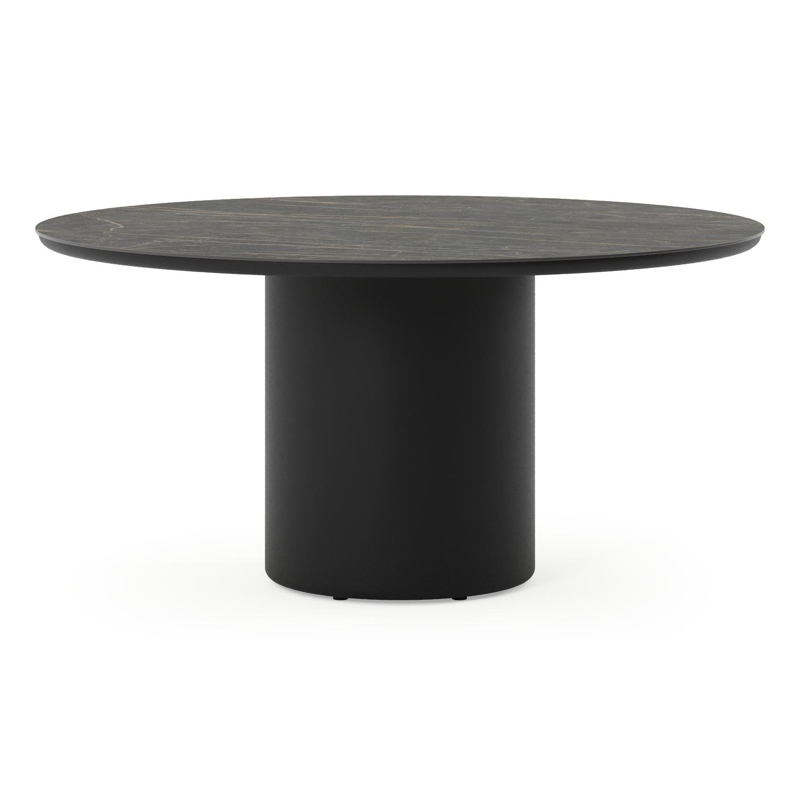 Amico tuintafel rond in zwart aluminium en volkeramiek Black Obsession - Dia. 148 x H 73.5 cm