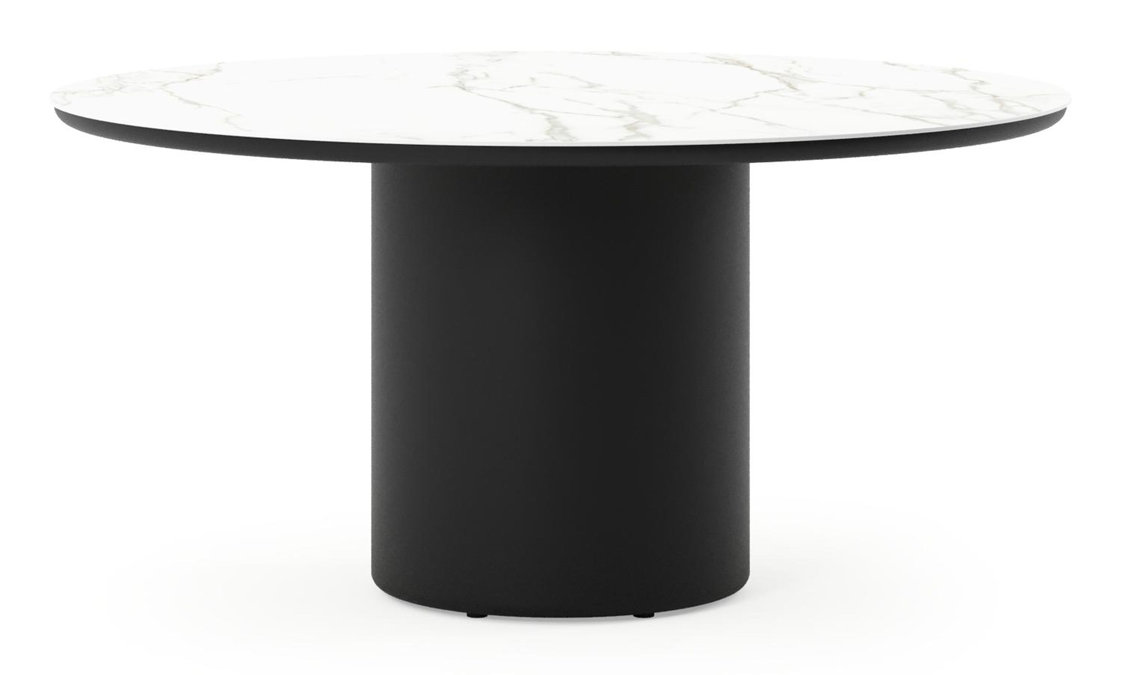 Table de jardin Amico rond en aluminium noir et céramique pleine Calacatta - Diam. 148 x Haut. 74 cm
