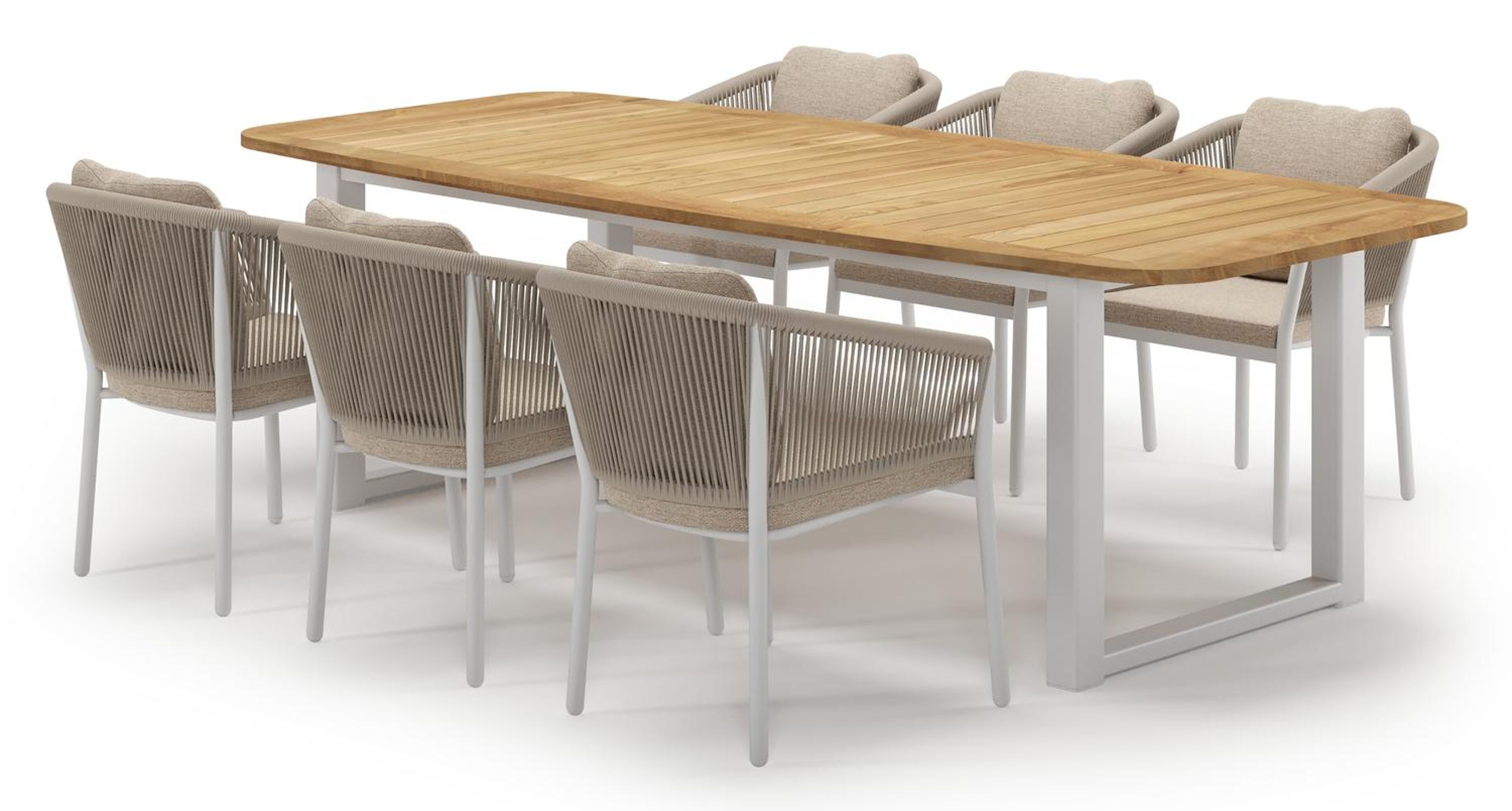 Livo tuinset in wit aluminium en teak met 6 Gerona tuinstoelen met kussen