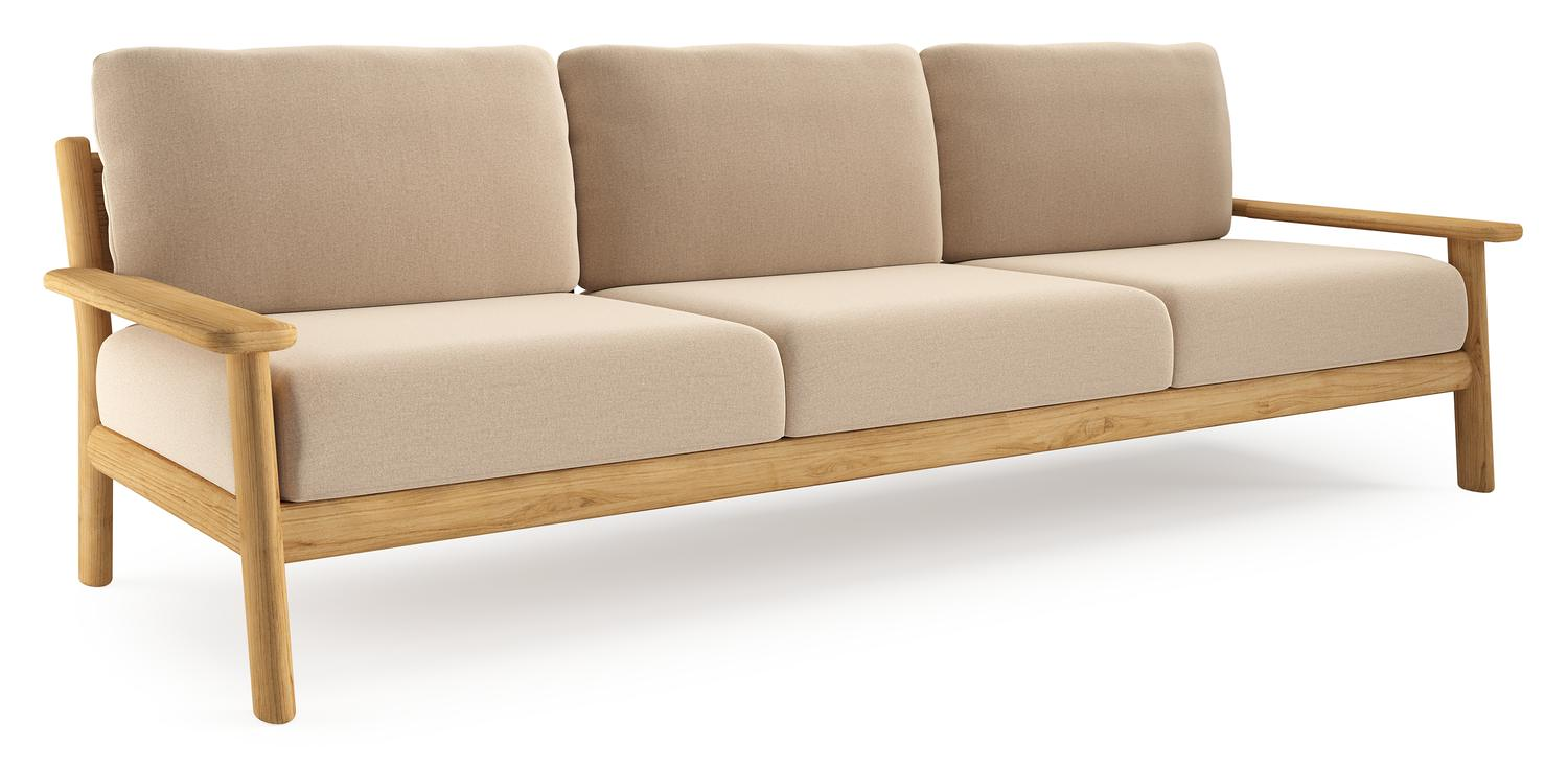 Amaro loungebank in teak met natte heather beige all weather sunbrella® luxe kussen