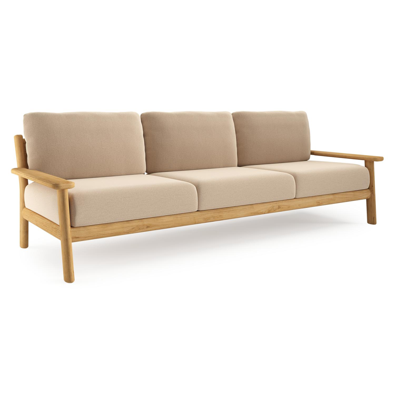 Amaro loungebank in teak met natte heather beige all weather sunbrella® luxe kussen