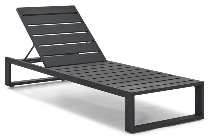 Verato verstelbaar ligbed in zwart aluminium met natte charcoal chine all weather sunbrella® luxe kussen