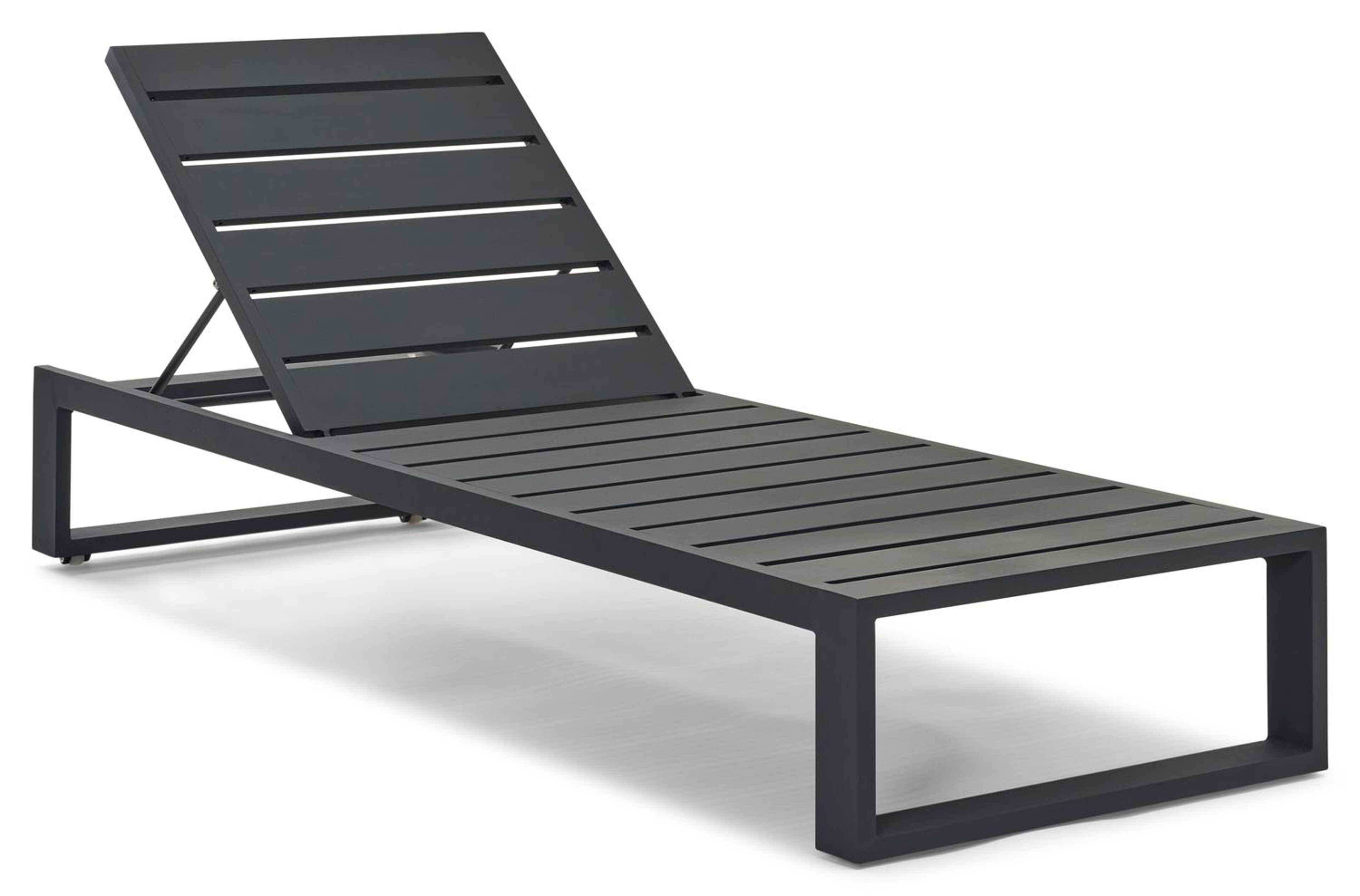 Verato verstelbaar ligbed in zwart aluminium met natte charcoal chine all weather sunbrella® luxe kussen