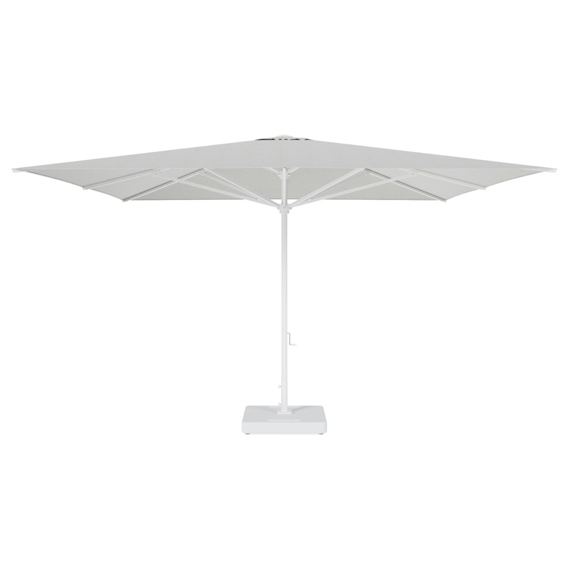 Solino staanparasol in wit aluminium met grijs all weather sunbrella® premium parasoldoek - L1 400 x L2 400 cm met parasolvoet Lapido 120 kg