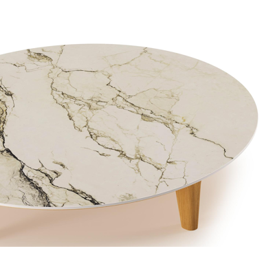 Bomero loungetafel in teak en volkeramiek Colorado Dunes - Dia. 85 cm