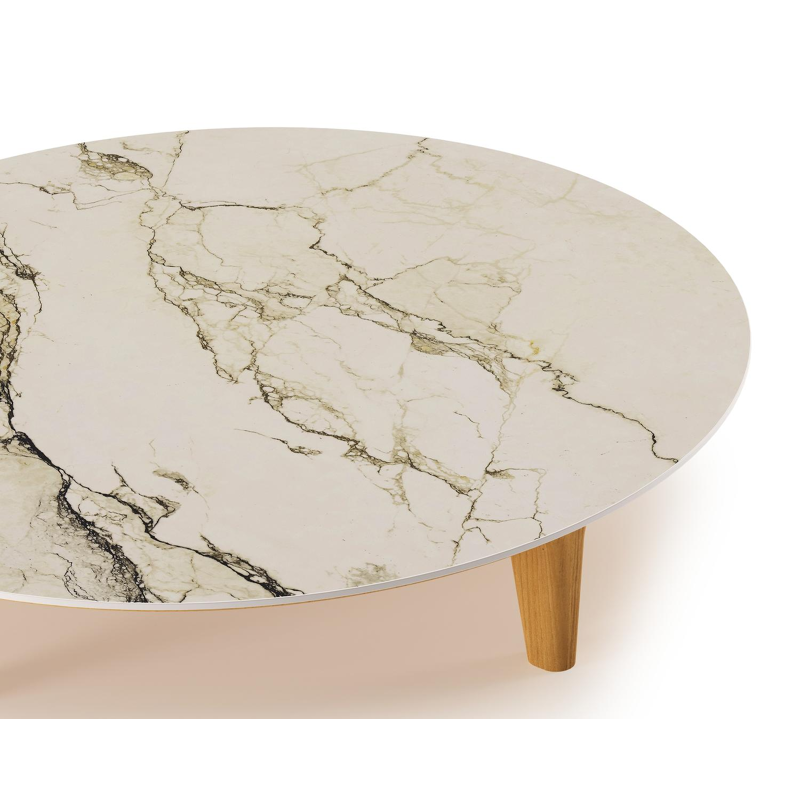 Bomero loungetafel in teak en volkeramiek Colorado Dunes - Dia. 85 cm