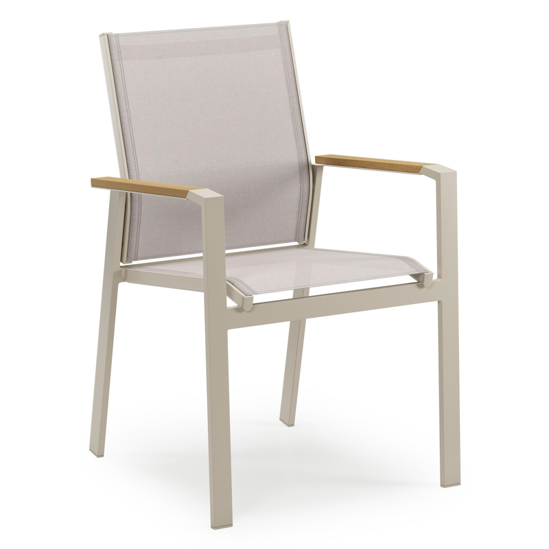 Bahia tuinstoel in beige aluminium en beige single textileen en polywood armleuning