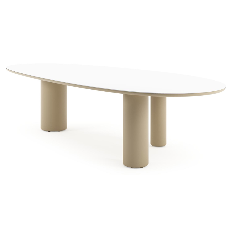 Amico tuintafel mango in beige aluminium en volkeramiek Arctic White - L 320 x B 140 x H 73.5 cm