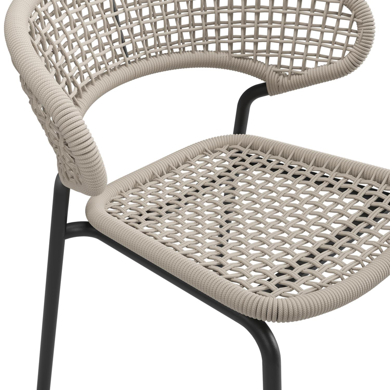 Donato XL tuinstoel in zwart aluminium en beige vierkant geweven ronde rope