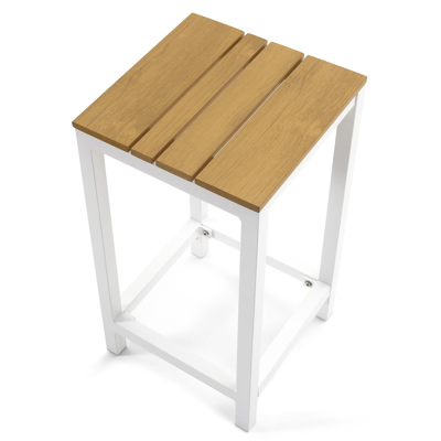 Alta barset in wit aluminium en naturel polywood tafelblad met 4 Alta tuinstoelen