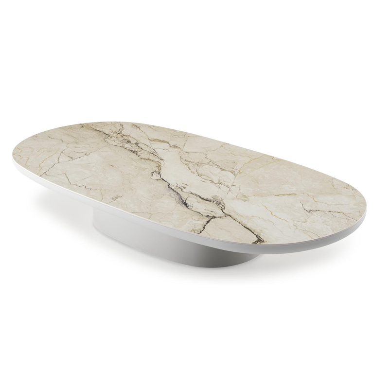 Table de basse Amico bombo en aluminium blanc et céramique pleine Colorado Dunes - Lg. 171 x Lrg. 89 x Haut. 24 cm