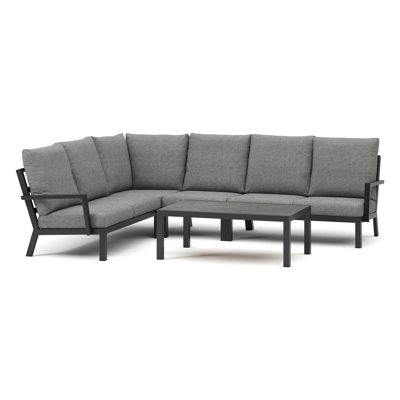 Alcudia loungehoek in grijs aluminium met grijs polyester kussens en loungetafel