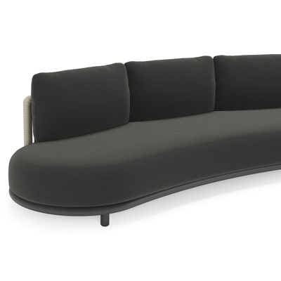 Lomano loungebank in zwart aluminium en beige verticaal geweven luxe vlakke rope met Natte Sooty all weather sunbrella® luxe