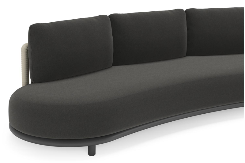 Lomano loungebank in zwart aluminium en beige verticaal geweven luxe vlakke rope met Natte Sooty all weather sunbrella® luxe