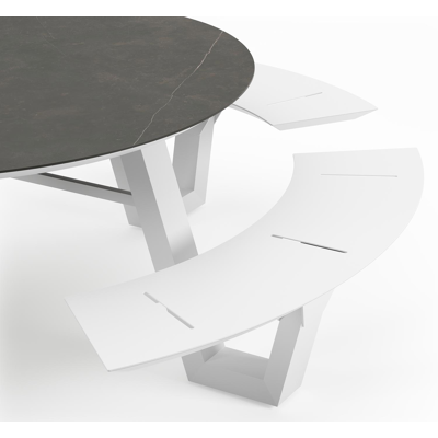Rondino picknicktafel rond in wit aluminium en volkeramiek Calatorao - Dia. 236 x H 71.5 cm