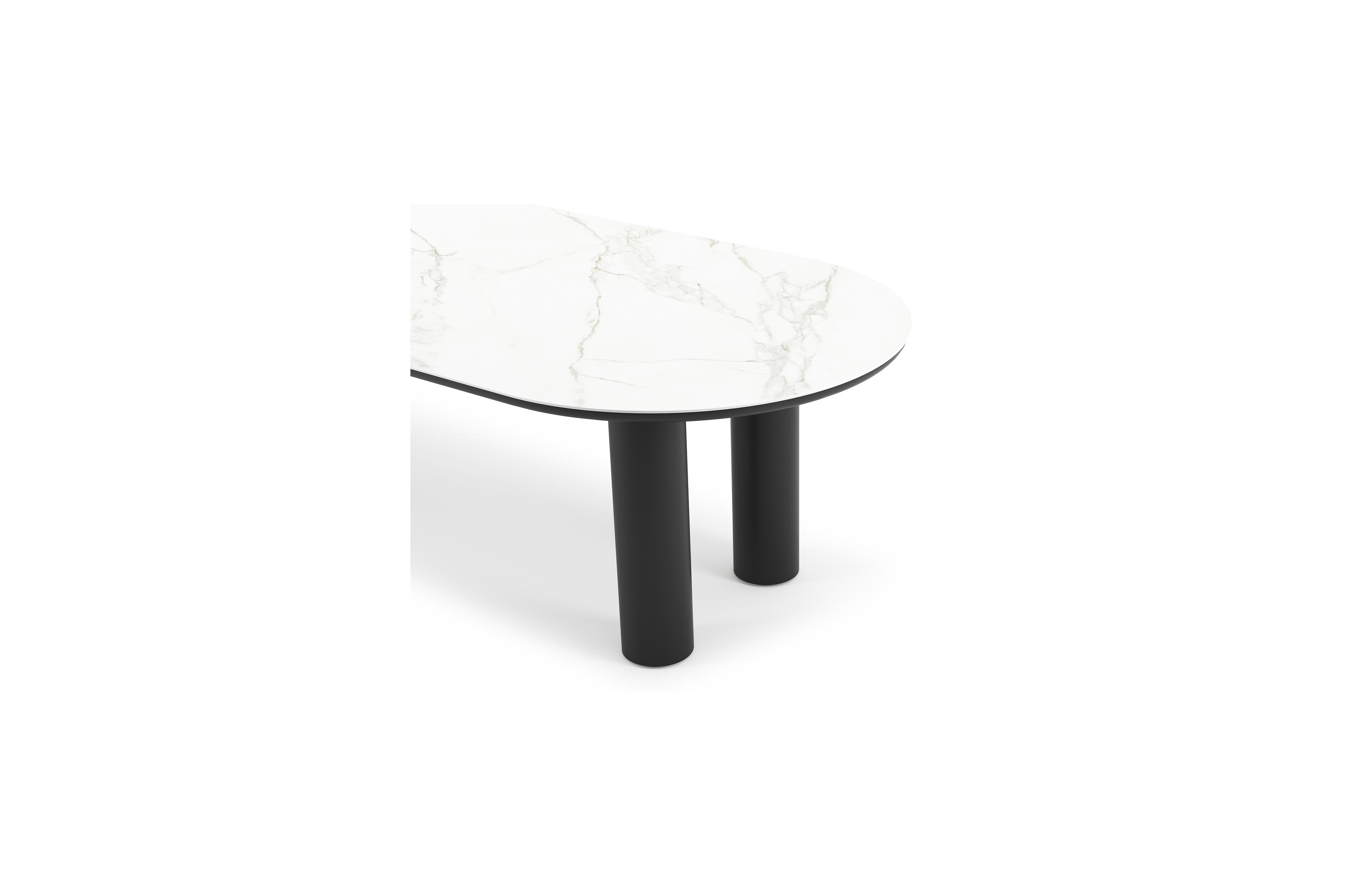 Como tuintafel ovaal in zwart aluminium en volkeramiek Calacatta - L 300 x B 110 x H 74 cm