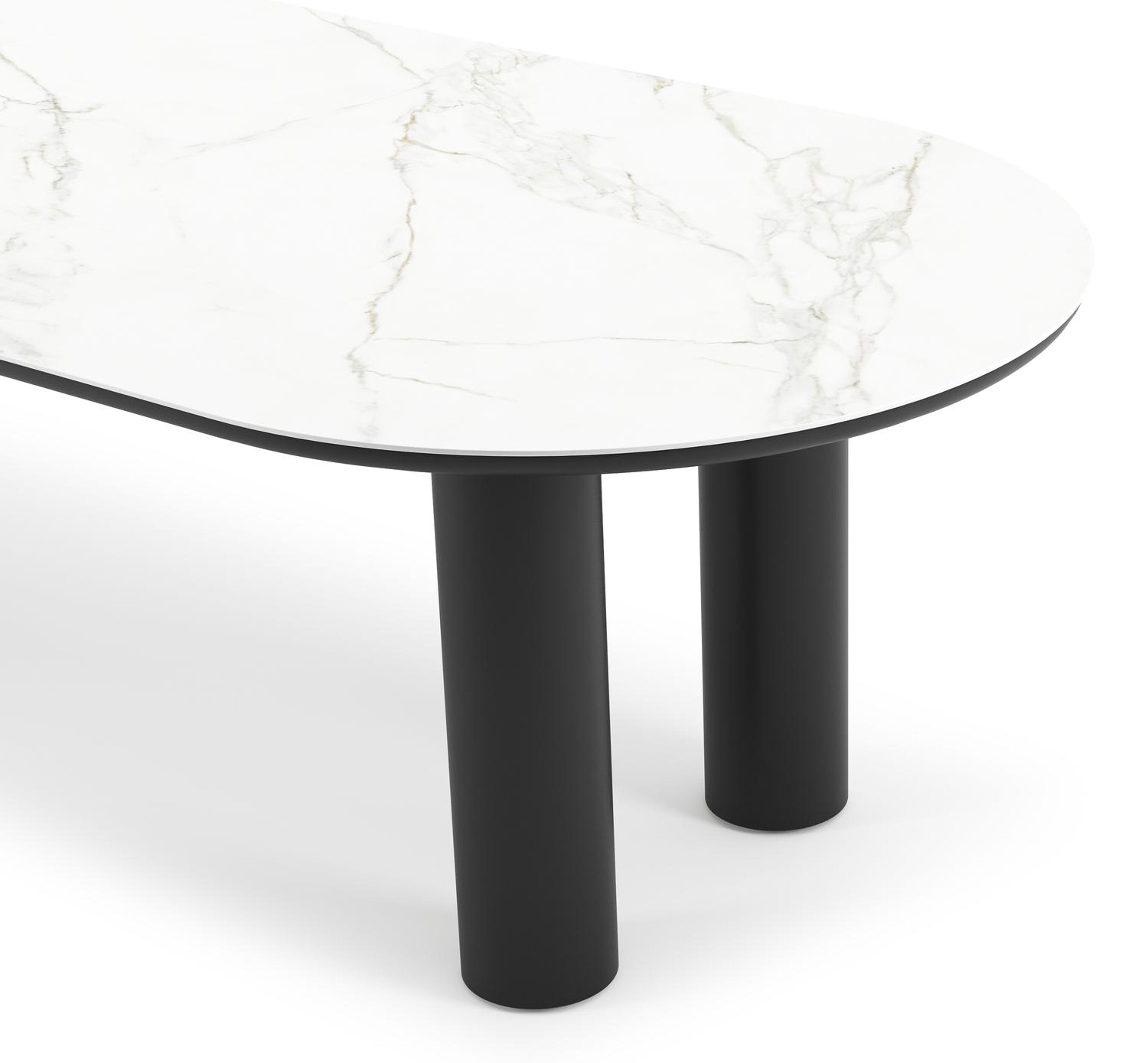 Como tuintafel ovaal in zwart aluminium en volkeramiek Calacatta - L 300 x B 110 x H 74 cm