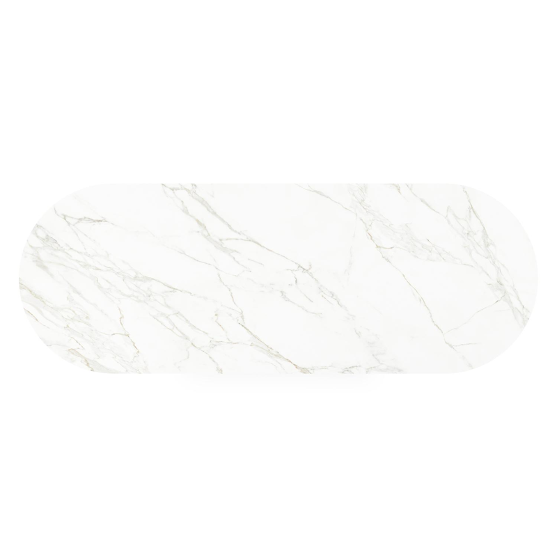 Table de jardin Organo oval en aluminium noir et céramique pleine Calacatta - Lg. 300 x Lrg. 110 x Haut. 74 cm