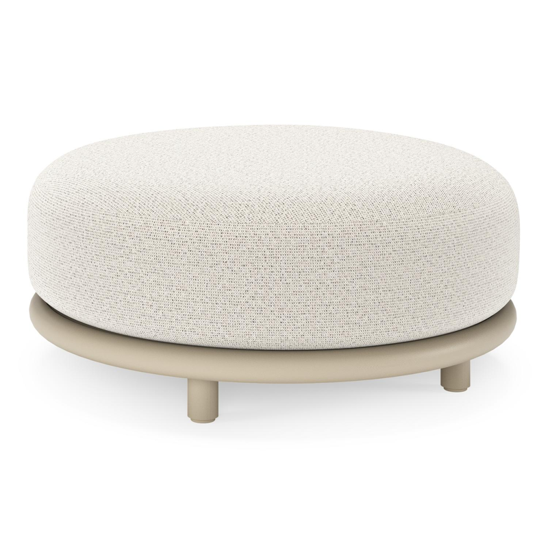 Lomano poef in beige aluminium en beige verticaal geweven luxe vlakke rope met Firenze Natural all weather solica