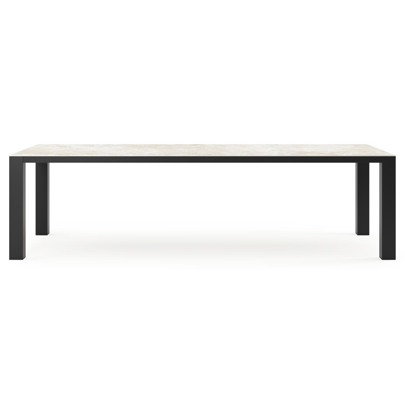 Table de jardin Nano rectangulaire en aluminium noir et céramique pleine Rapolano Lg. 280 x Lrg. 110 cm