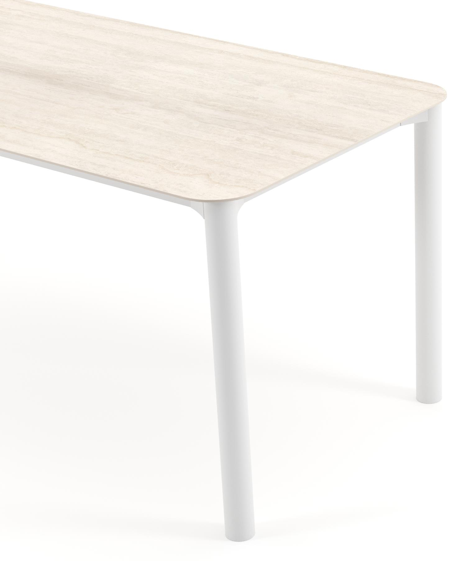 Orso tuintafel rechthoekig afgerond in wit aluminium en volkeramiek Travertino Bianco - L 200 x B 80 x H 74.5 cm