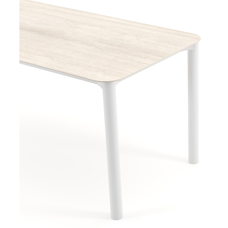 Orso tuintafel rechthoekig afgerond in wit aluminium en volkeramiek Travertino Bianco - L 200 x B 80 x H 74.5 cm