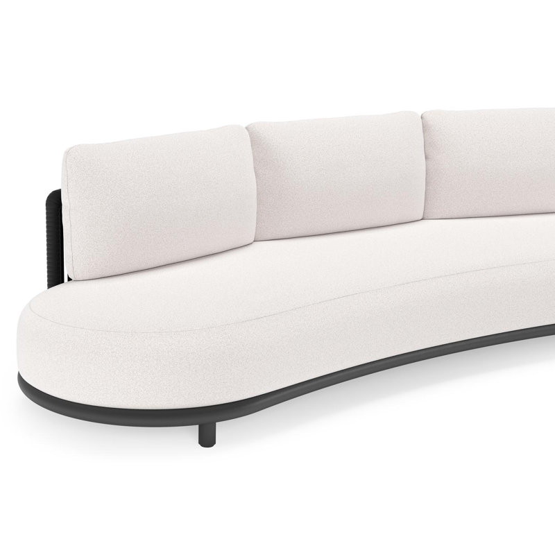 Lomano loungebank in zwart aluminium en zwart verticaal geweven luxe vlakke rope met ego eggshell all weather solica kussen