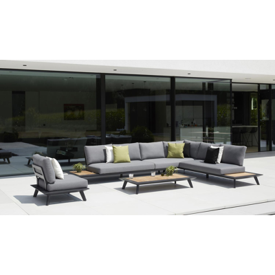 Puglia loungetafel in zwart aluminium en teak - L 144 x B 72 x H 22 cm