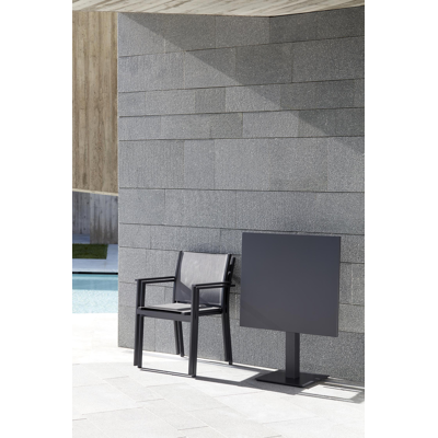 Bareto stapelbare tuinstoel in zwart aluminium en grijs textilene