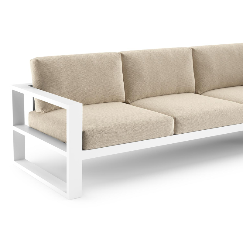 Verato loungehoek in wit aluminium met althea chalk all weather cosytica kussen