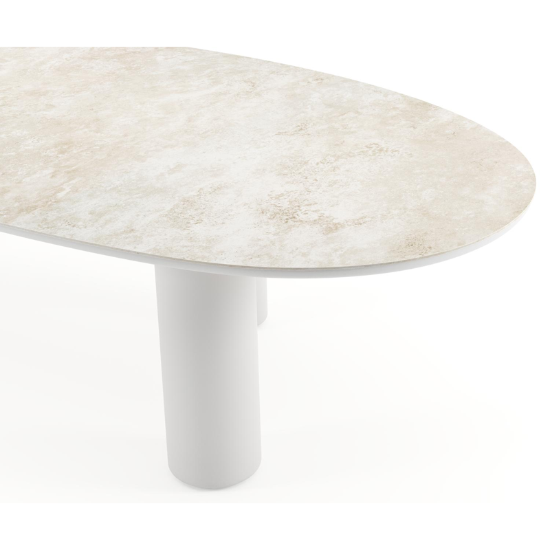 Table de jardin Amico mangue en aluminium blanc et céramique pleine Rapolano - Lg. 320 x Lrg. 140 x Haut. 74 cm