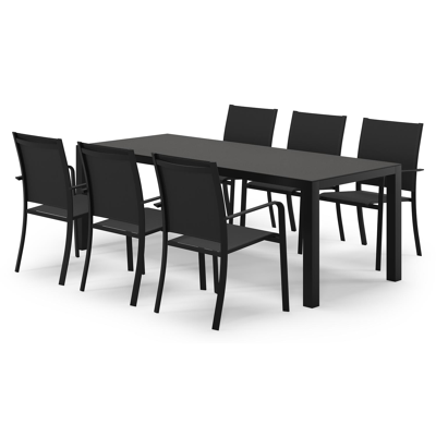 Varese ensemble de jardin rectangulaire en aluminium noir en sintered stone notte minerale avec 6 chaises de jardin Calobra