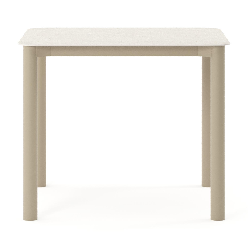 Orso tuintafel rechthoekig afgerond in beige aluminium en volkeramiek Shilin - L 90 x B 90 x H 74.5 cm