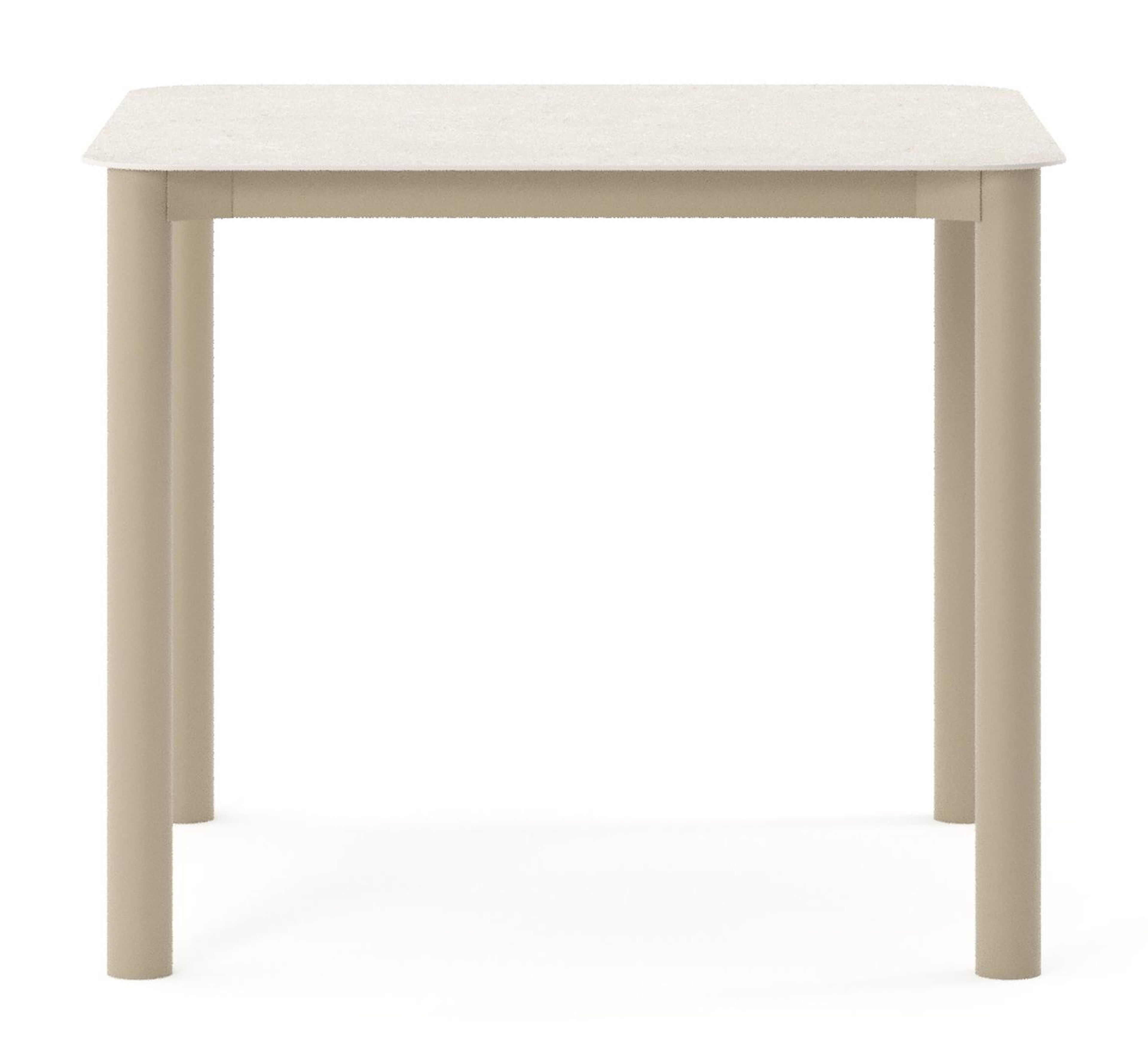Table de jardin Orso rectangulaire arrondi en aluminium beige et céramique pleine Shilin - Lg. 90 x Lrg. 90 x Haut. 75 cm