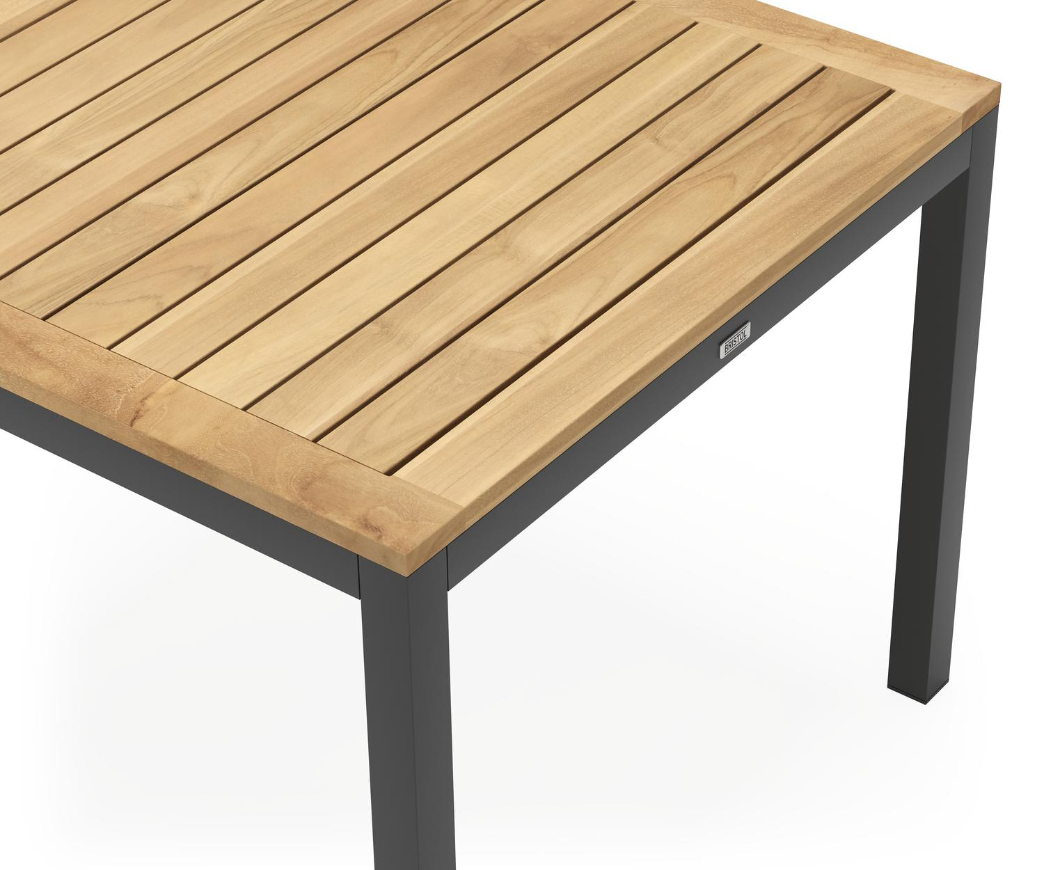 Feltro ensemble de jardin carré en aluminium noir en teck natural finish avec 4 chaises de jardin Calobra