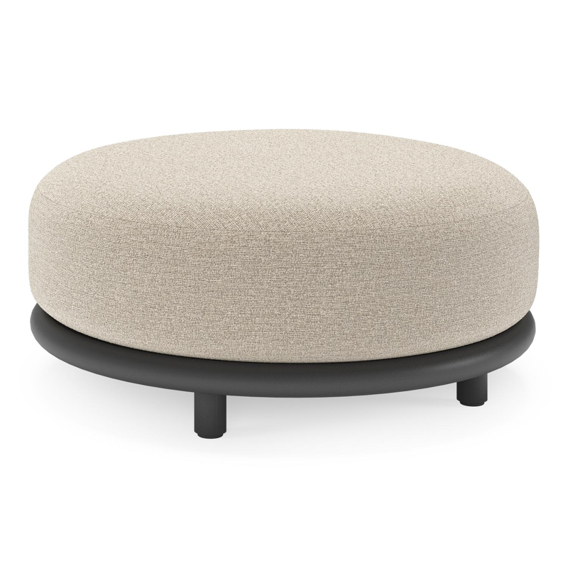 Lomano poef in zwart aluminium en beige verticaal geweven luxe vlakke rope met Catania Sand all weather cosytica