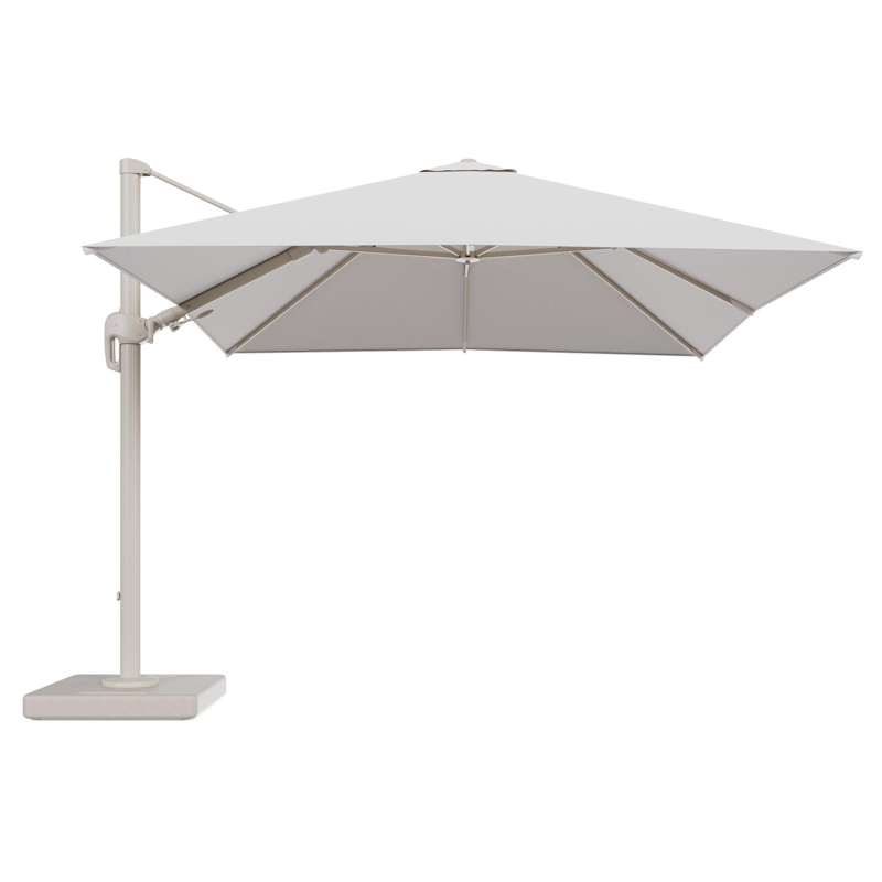 Parasol pendant Rufina avec fonction tilt en aluminium beige et toile de parasol en All Weather Solica Ego Eggshell - Lg.1 300 x Lg.2 300 cm avec pied de parasol Lapido 160 kg