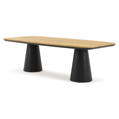 Table de jardin Donato en aluminium noir et teck - Lg 255 x Larg. 115 x H 75 cm