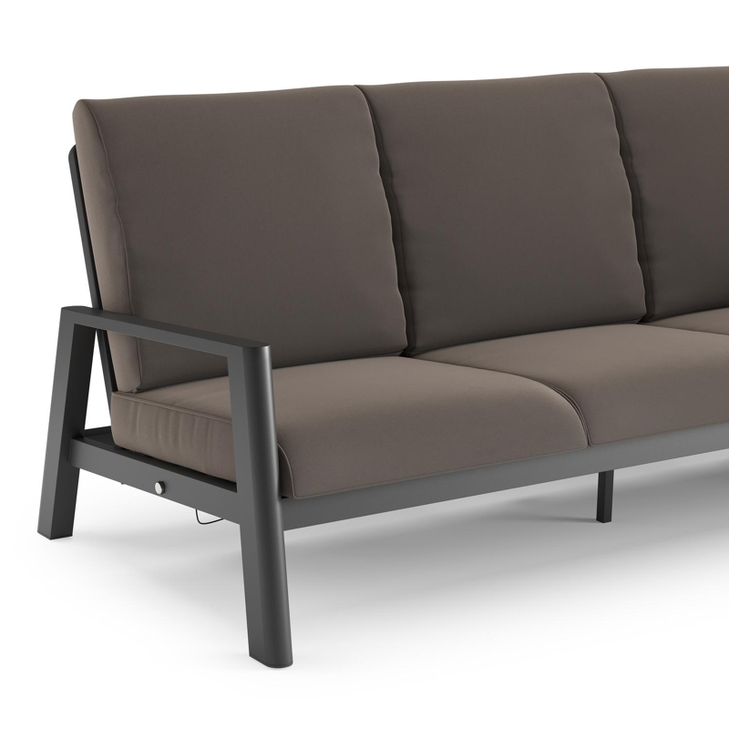Cirello loungebank in zwart aluminium met natte nature grey all weather sunbrella® luxe kussen