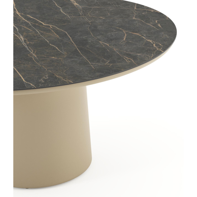 Amico tuintafel rond in beige aluminium en volkeramiek Black Obsession - Dia. 148 x H 73.5 cm