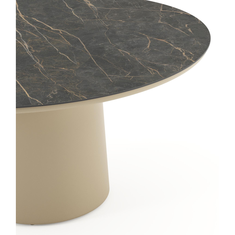 Amico tuintafel rond in beige aluminium en volkeramiek Black Obsession - Dia. 148 x H 73.5 cm