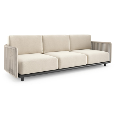 Organo loungebank in zwart aluminium en beige verticaal geweven luxe vlakke rope met althea off white all weather Cosytica kussen