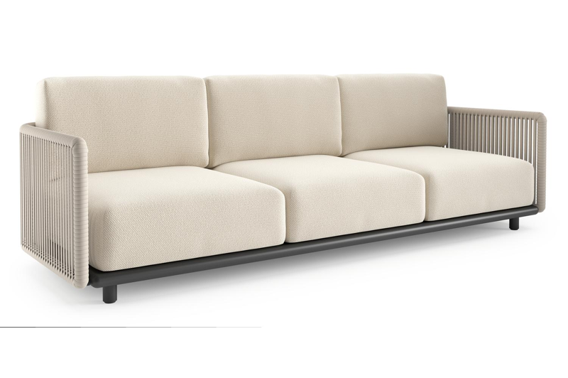 Organo loungebank in zwart aluminium en beige verticaal geweven luxe vlakke rope met althea off white all weather Cosytica kussen